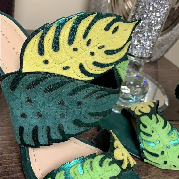 ZARA WRAP-AROUND LEATHER LEAF SANDALS - Picture 5 of 16